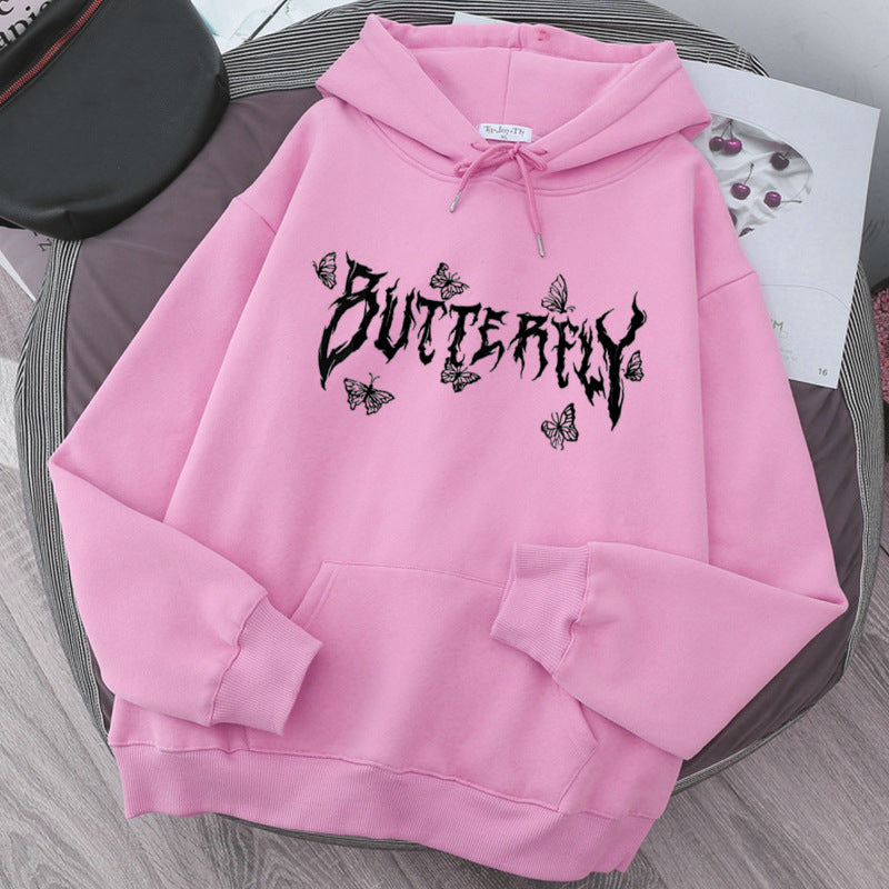 Gothic Letter Butterfly Loose Couple Sweatshirt Angelwarriorfitness.com