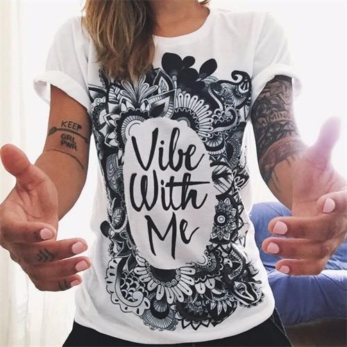 Vibe With Me Printed Boho Short Sleeve T-Shirt Angelwarriorfitness.com