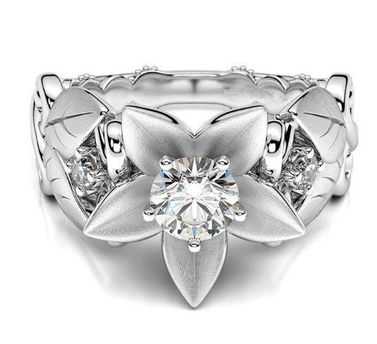 New hot rose flower engagement ring female models zircon ring creative branches ring jewelry Angelwarriorfitness.com