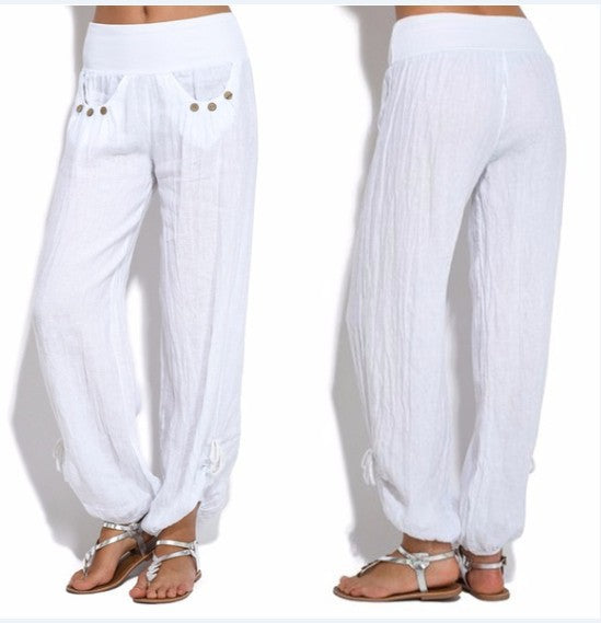 Buttoned casual wide-leg trousers Angelwarriorfitness.com