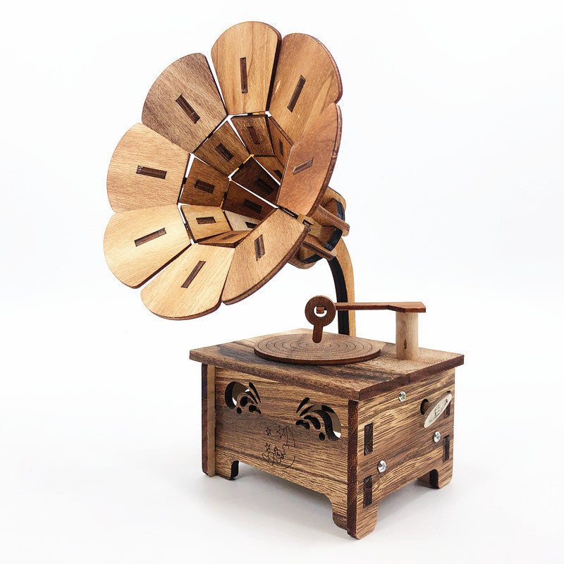 Wooden gramophone model retro music box Angelwarriorfitness.com