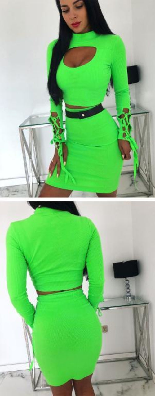 Knitted hollow out lace up dress Two piece set sexy bodycon Angelwarriorfitness.com