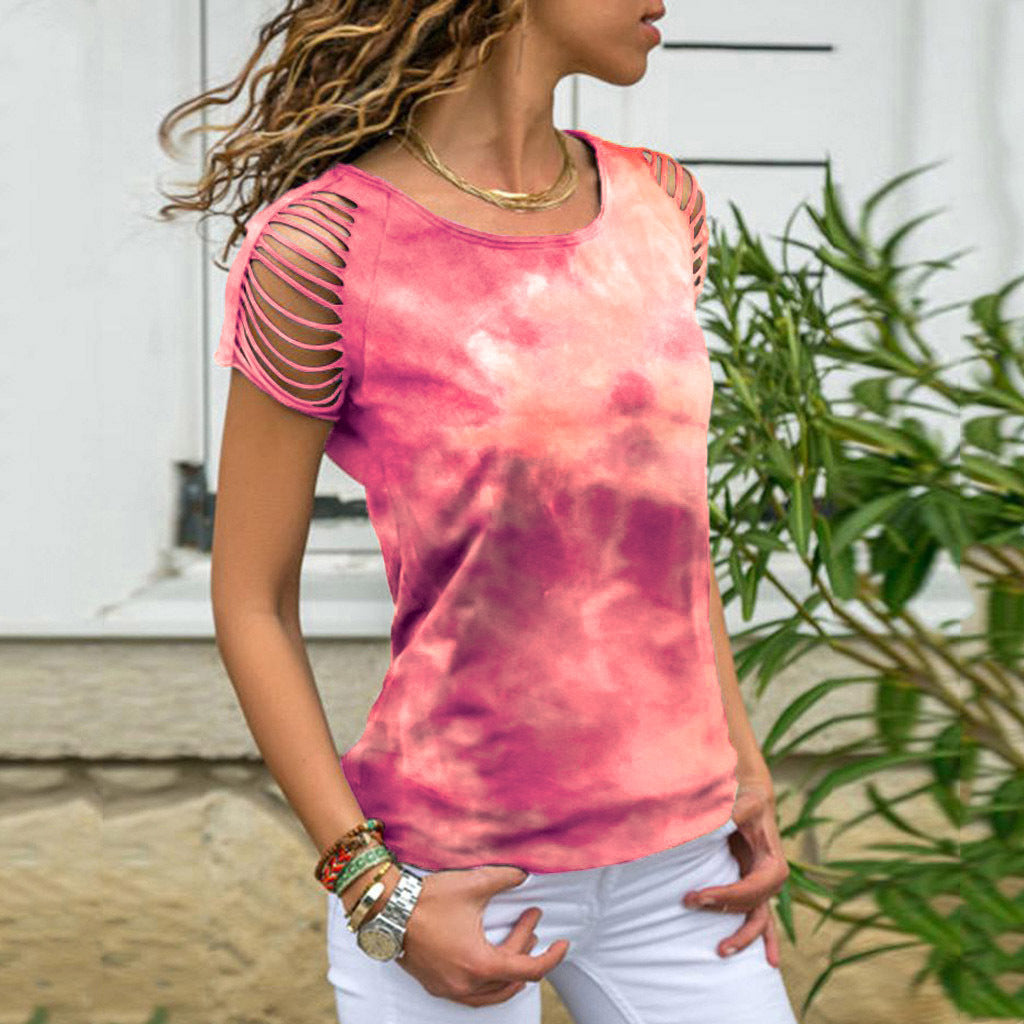 Ladies Tie-Dye Hole Burnt Strapless T-shirt Angelwarriorfitness.com