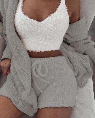 Long Sleeve Crop Tank Top Shorts Pajama Set Angelwarriorfitness.com