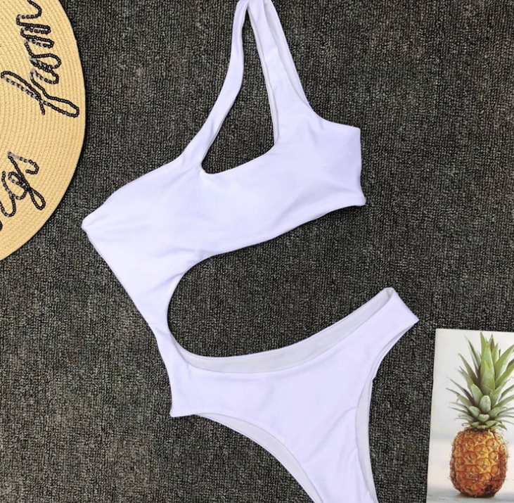 New Women's One-piece Swimsuit Solid Sexy Gathers Irregular Bikini Angelwarriorfitness.com