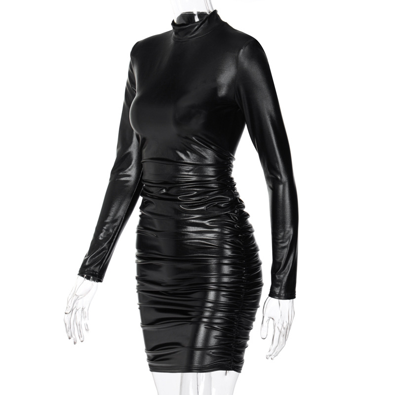 Women's Vegan Leather Ruching Tube Dress Angelwarriorfitness.com