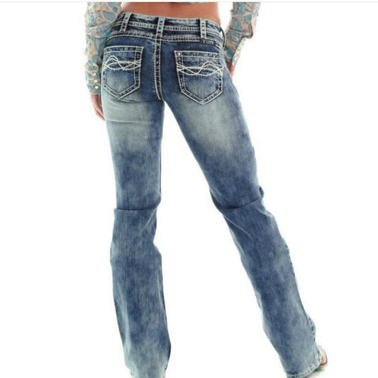 And American Ladies Jeans Slim-fit Embroidery Slimming Jeans Trousers Angelwarriorfitness.com
