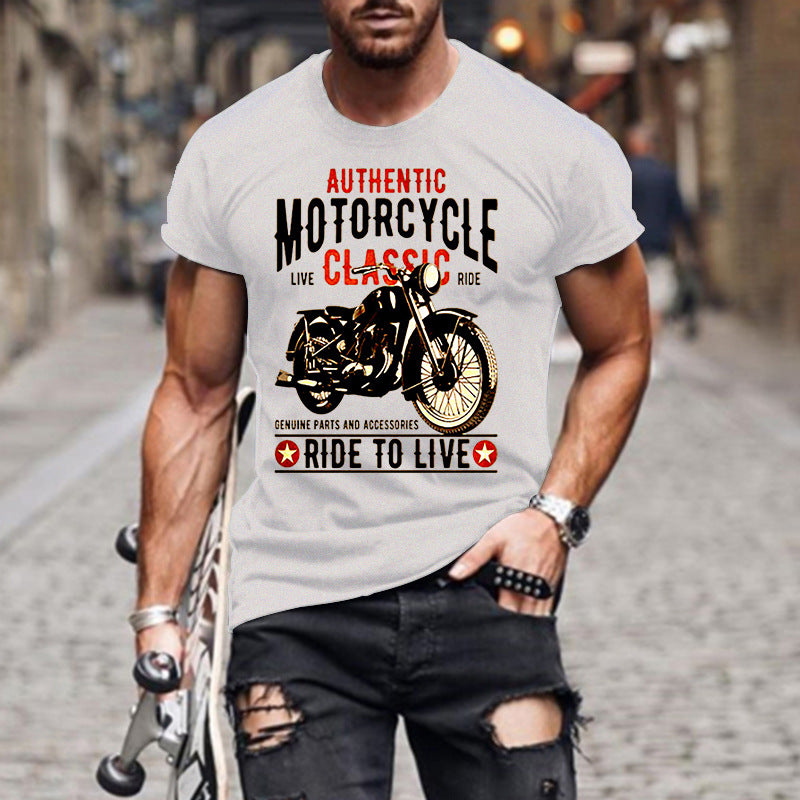 Authentic Motorcycle Printed Slim Round Neck Men's T-shirt Angelwarriorfitness.com