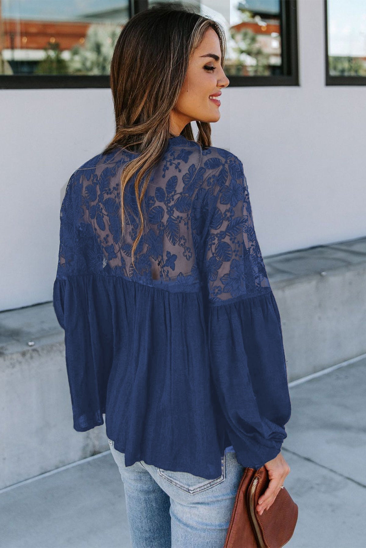 V Neckline Lace Shoulder Patchwork Blouse Angelwarriorfitness.com
