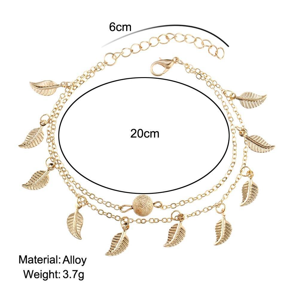 Summer Beach 2 Color Double Leaves Pendant Anklet Foot Chain Bohemian Handmade Beads Anklets Foot Gothic Boho Jewelry Angelwarriorfitness.com