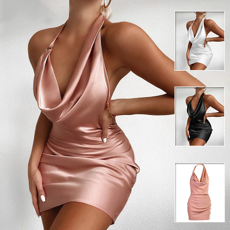 Satin Party Dress V Neck Backless Mini Sleeveless Summer Party Dress Angelwarriorfitness.com