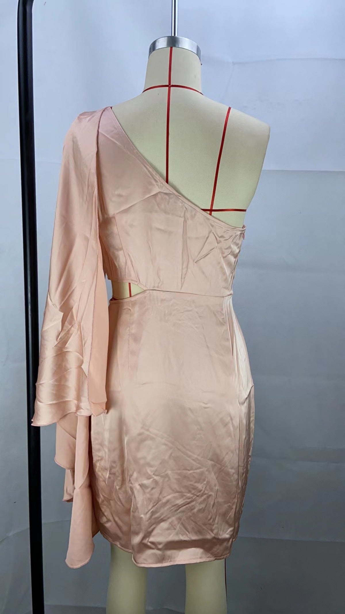 One Shoulder Drape Side Cut Out Satin Dress Angelwarriorfitness.com