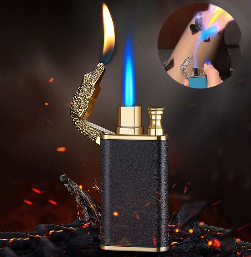 Creative Blue Flame Lighter Dolphin Dragon Tiger Double Fire Metal Winproof Lighter Inflatable Lighter Angelwarriorfitness.com