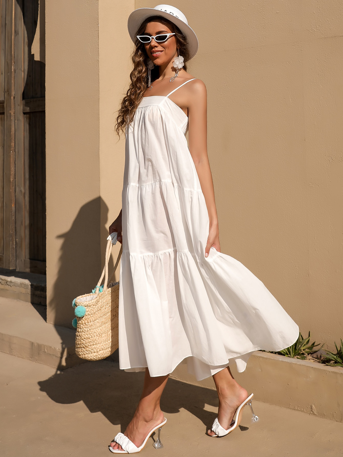 Solid Ruffle Hem Cami Dress Angelwarriorfitness.com