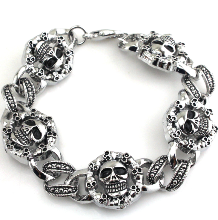 European and American rock band personality punk jewelry men's metal bracelet round skull Angelwarriorfitness.com