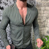 Mens Striped Long Sleeve V Neck Business Shirt Yellow Angelwarriorfitness.com