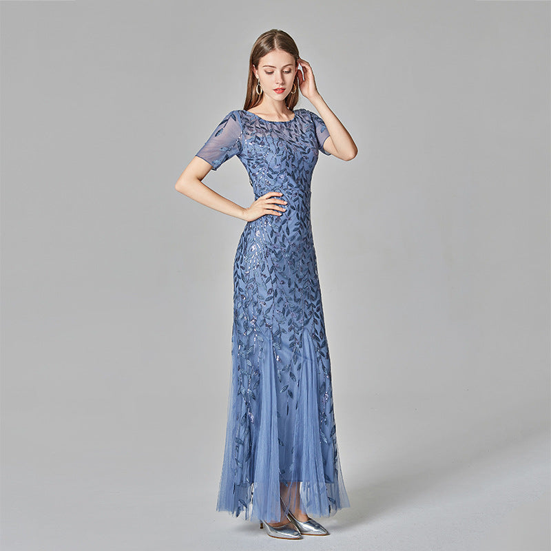 Gauze Sequin Evening Dress Fishtail Dress Angelwarriorfitness.com
