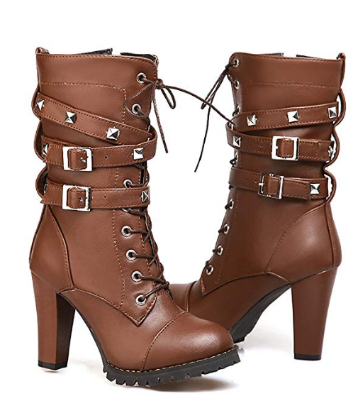 Women's Rivet Mid-Tube Calf High-Heel Martin Boots Platform Boots Angelwarriorfitness.com