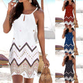 Halter neck printed sleeveless casual mini beach dress Angelwarriorfitness.com