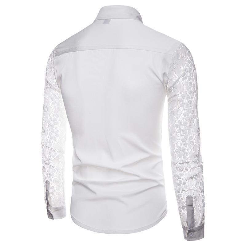 Lace Accents of Sophistication: Men's Luxuriously Designed Buttoned Shirt with Full Lace Arms Angelwarriorfitness.com