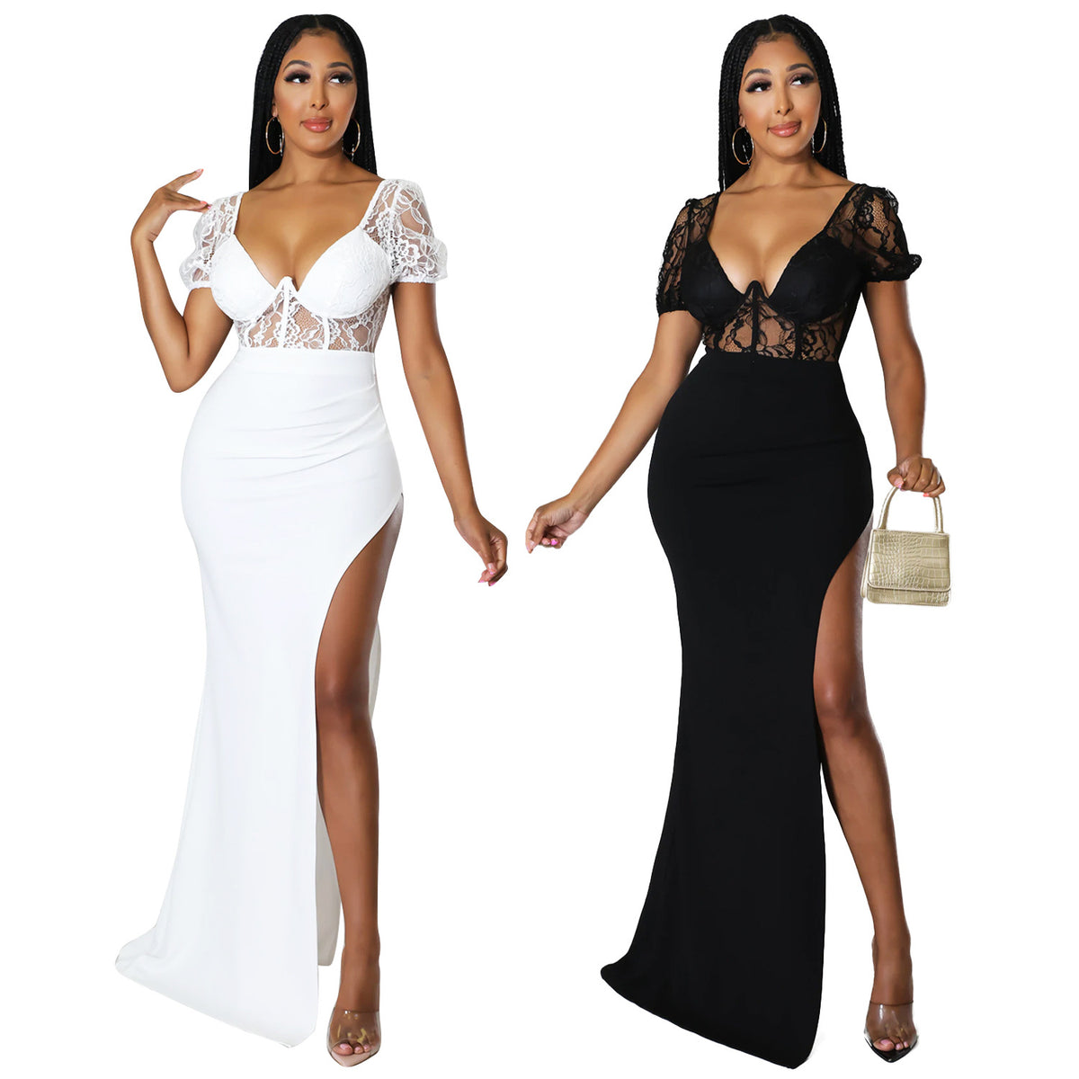 Ladies Fashion Lace Ladies Slit Long Dress Angelwarriorfitness.com