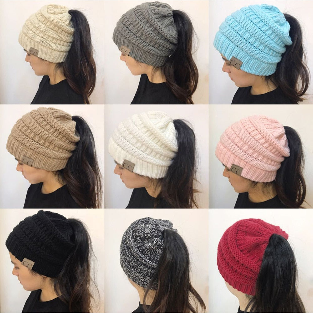 High Bun Ponytail Beanie Hat Chunky Soft Stretch Cable Knit Warm Fuzzy Lined Skull Beanie Acrylic Hats Men And Women Angelwarriorfitness.com
