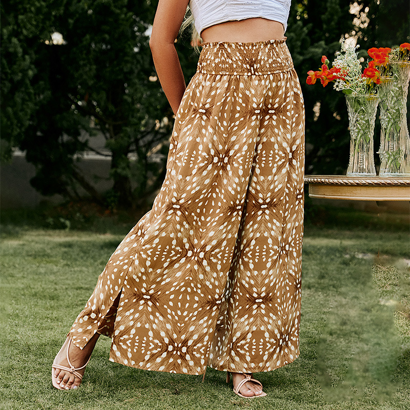 Plus Size Chiffon Print Elastic Waist Wide Leg Pants Angelwarriorfitness.com