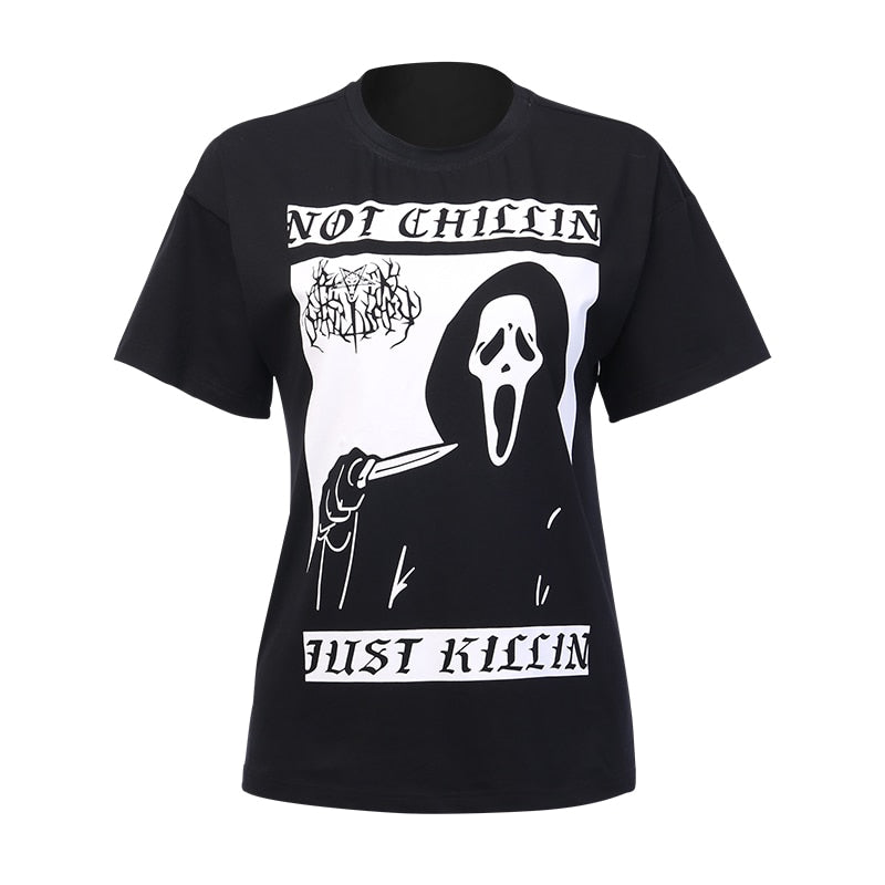 Gothic Dark Punk Loose Black T-shirts Women Angelwarriorfitness.com