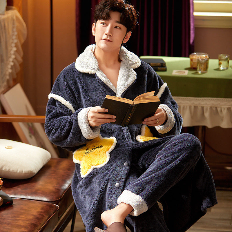 Men's Fleece Thickened Long Coral Fleece Pajamas Set Angelwarriorfitness.com
