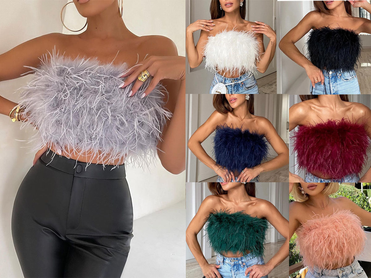 Fashion Fluffy Fluffy Tube Top All-match  And American Cross-border Tops Angelwarriorfitness.com