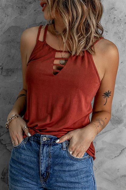 Wine Red Ladder Hollow-Out Tank Top Angelwarriorfitness.com