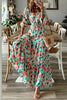 Multicolor Bohemia Print V Neck Ruffle Long Sleeve Maxi Dress Angelwarriorfitness.com