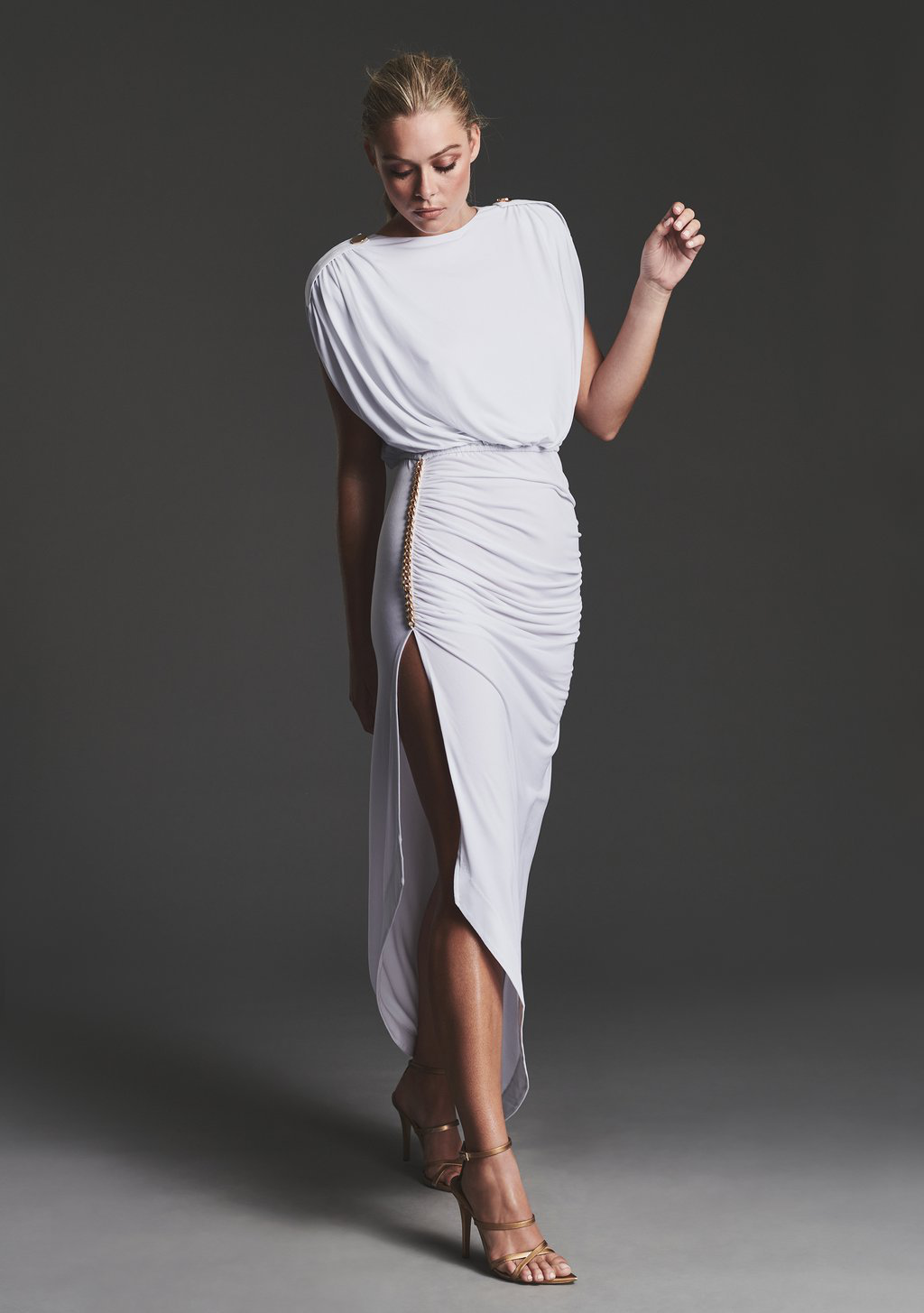 Plunge Back Cut Sleeve Chain Slit Dress Angelwarriorfitness.com