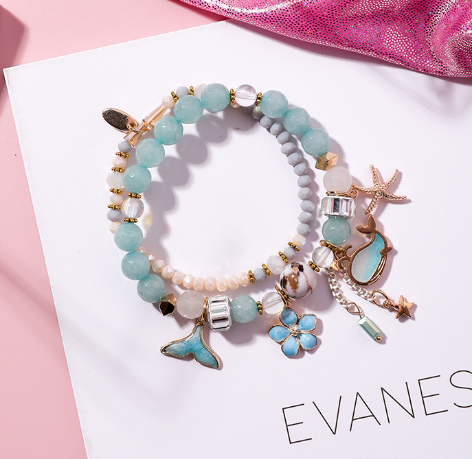 Whale tail bracelet double elastic personality retro flower starfish national wind jewelry Angelwarriorfitness.com