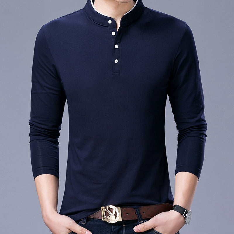 Mens Coton Stand Collar Long Sleeve T-Shirt Angelwarriorfitness.com