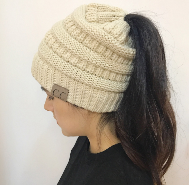 High Bun Ponytail Beanie Hat Chunky Soft Stretch Cable Knit Warm Fuzzy Lined Skull Beanie Acrylic Hats Men And Women Angelwarriorfitness.com