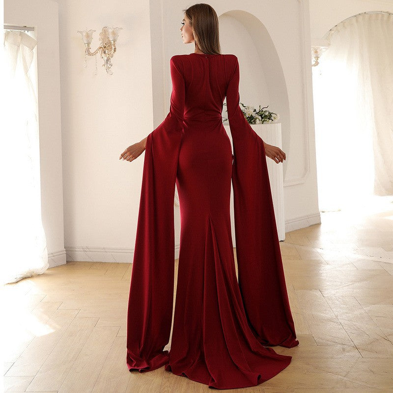 Missord Split Sleeve Mesh Insert Maxi Prom Dress-Morticia Adams dress Angelwarriorfitness.com
