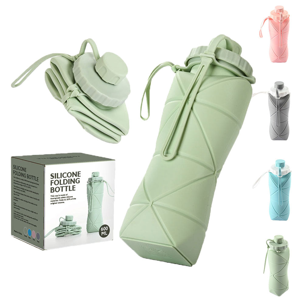 Folding Silicone Water Bottle Sports Water Bottle Outdoor Travel Portable Water Cup Running Riding Camping Hiking Kettle-600ml Angelwarriorfitness.com