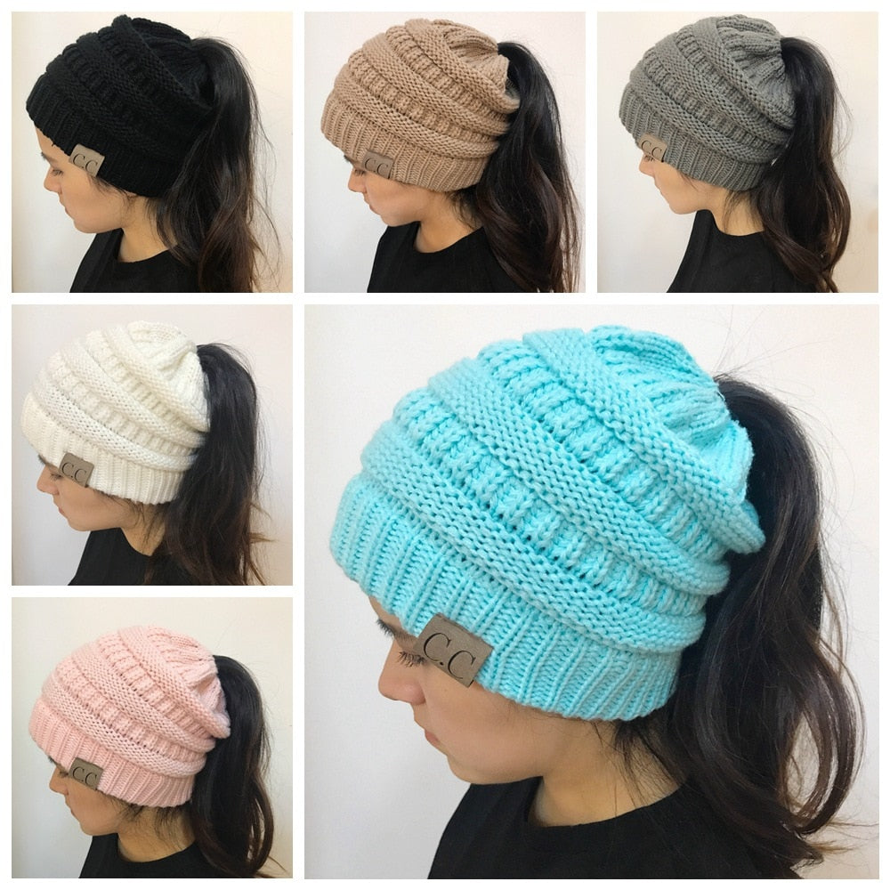 High Bun Ponytail Beanie Hat Chunky Soft Stretch Cable Knit Warm Fuzzy Lined Skull Beanie Acrylic Hats Men And Women Angelwarriorfitness.com