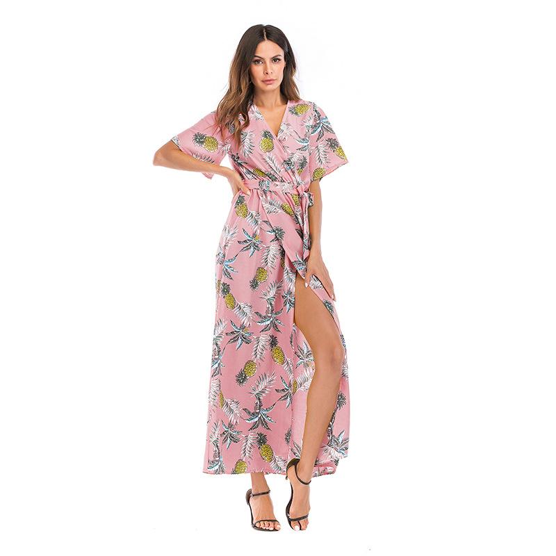 Maxi Dress Boho Beach Floral Vintage V Neck Casual Dress Angelwarriorfitness.com