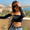 Sexy Navel Long Sleeve Crop Top Off Shoulder Ladies Blouse Angelwarriorfitness.com
