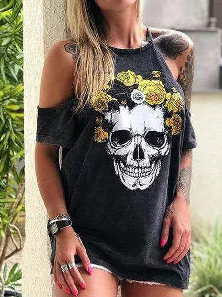 Loose Off The Shoulder Print Cotton Shirts And Tops Angelwarriorfitness.com