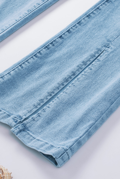 Sky Blue High Waist Seamed Split Flare Jeans Angelwarriorfitness.com