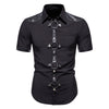 New European And American Men's Gothic Style Rivet Leather Patchwork Short-sleeved Shirt Simple Fashion Costume Angelwarriorfitness.com