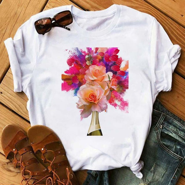 T-shirt Kawaii Rose Gold Wine Glass Angelwarriorfitness.com