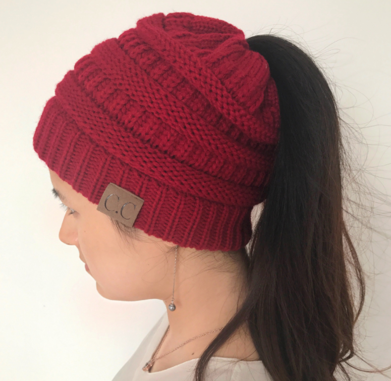 High Bun Ponytail Beanie Hat Chunky Soft Stretch Cable Knit Warm Fuzzy Lined Skull Beanie Acrylic Hats Men And Women Angelwarriorfitness.com