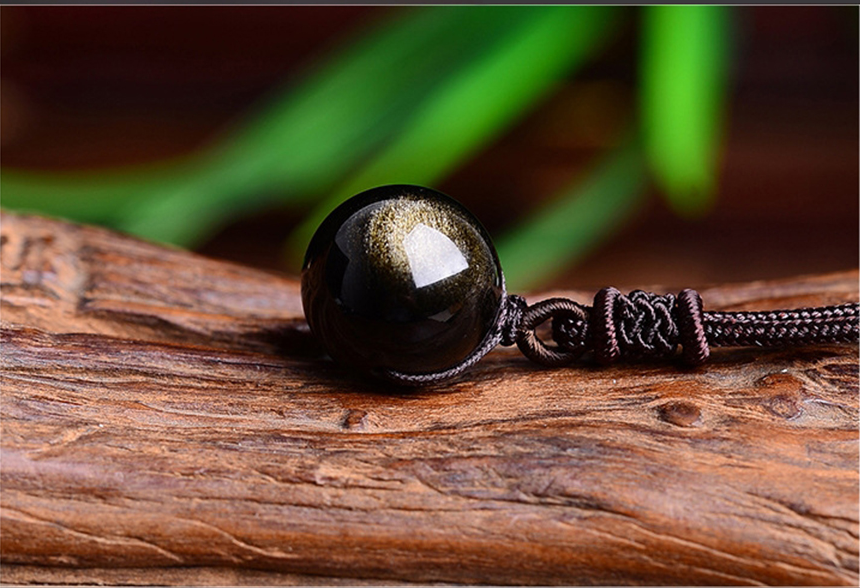 Black Gold Natural Obsidian Stone Pendant Lucky Transfer Beads Pendant Necklace Male Female Lovers Fashion Jewelry Angelwarriorfitness.com