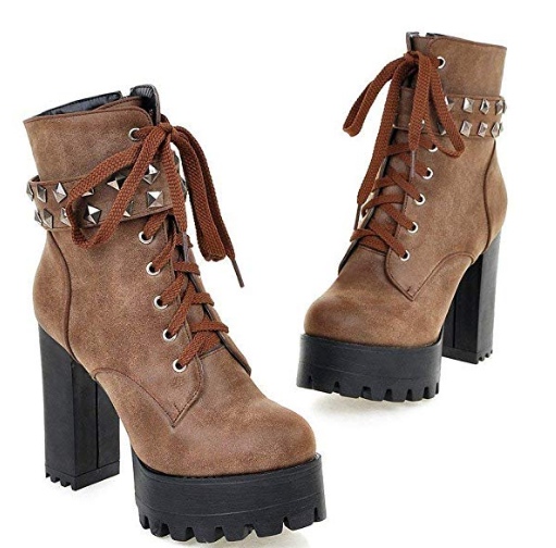 Women's Rivet Mid-Tube Calf High-Heel Martin Boots Platform Boots Angelwarriorfitness.com