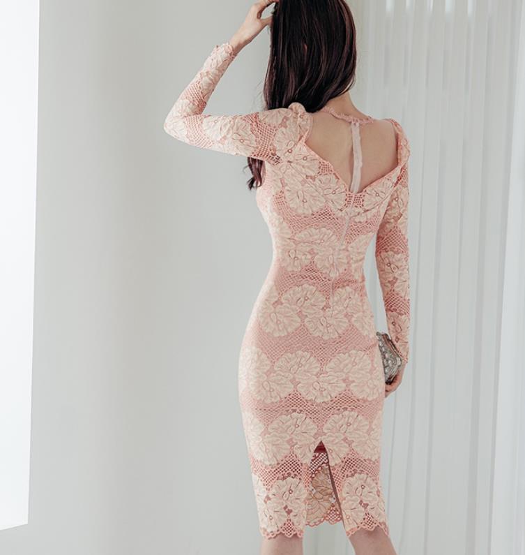 Slim Fit Hip Dress Slit Lace Dress Angelwarriorfitness.com