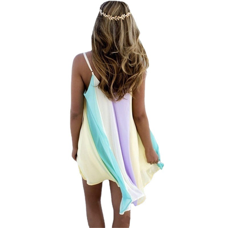 Chiffon Rainbow Sling Dress Beach Dress Angelwarriorfitness.com